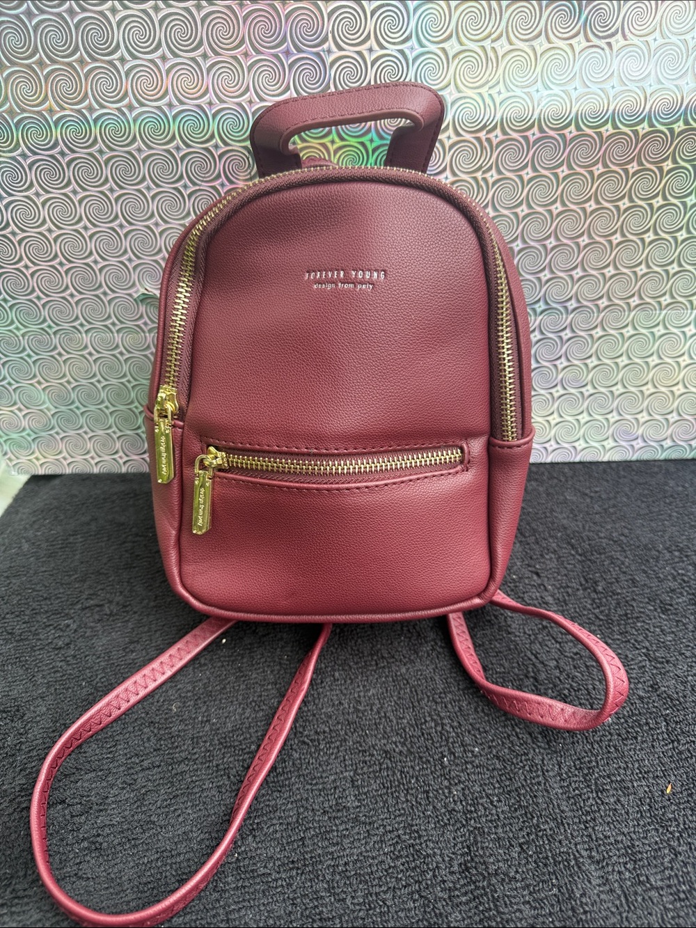 Forever Young Mini Backpack Purse in Burgundy Red with Gold Hardware